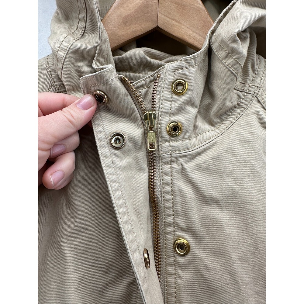 J. Crew Trench Coat Beige Women's 8 Cotton Long Sleeve Full Zip Hooded - Picture 4 of 10